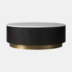 Tanush Furnitures Noha Fluted Wood Coffee Table with Genuine Marble Top (Black) - Image 2
