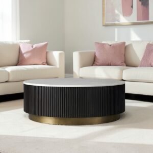 Tanush Furnitures Noha Fluted Wood Coffee Table with Genuine Marble Top (Black) - Image 6