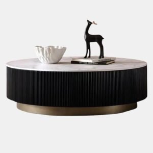 Tanush Furnitures Noha Fluted Wood Coffee Table with Genuine Marble Top (Black) - Image 5