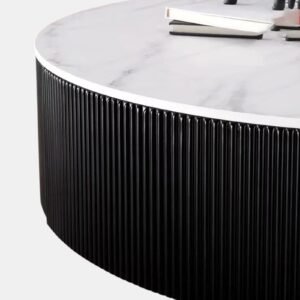 Tanush Furnitures Noha Fluted Wood Coffee Table with Genuine Marble Top (Black) - Image 4