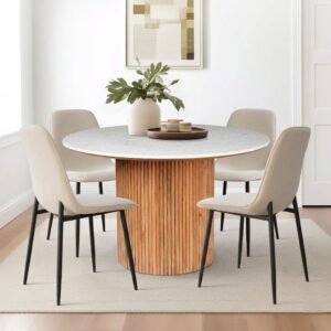 Tanush Furnitures The Tanush Linear Ribbed Solid Wood Dining Table (Brown) - Image 1