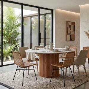 Tanush Furnitures The Tanush Linear Ribbed Solid Wood Dining Table (Brown) - Image 4