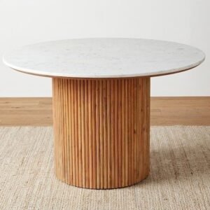 Tanush Furnitures The Tanush Linear Ribbed Solid Wood Dining Table (Brown) - Image 2