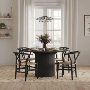 Tanush Furnitures Elysia Grove Sculpted Pedestal Round Wooden Coffee Table (Black) - Image 1