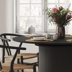 Tanush Furnitures Elysia Grove Sculpted Pedestal Round Wooden Coffee Table (Black) - Image 2