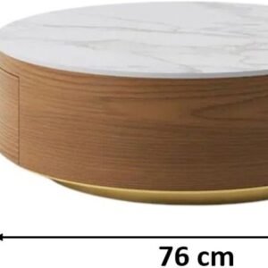 Tanush Furnitures Reet Nest Round Wooden Coffee Table with Spacious Hidden Storage (Brown and White Top) - Image 3