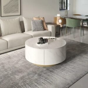 Tanush Furnitures Solen Round Coffee Table in Wood with Smooth Mica Laminate Finish (White) - Image 2