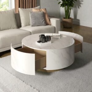 Tanush Furnitures Solen Round Coffee Table in Wood with Smooth Mica Laminate Finish (White) - Image 1