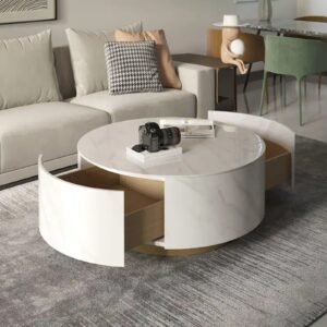 Tanush Furnitures Solen Round Coffee Table in Wood with Smooth Mica Laminate Finish (White) - Image 5