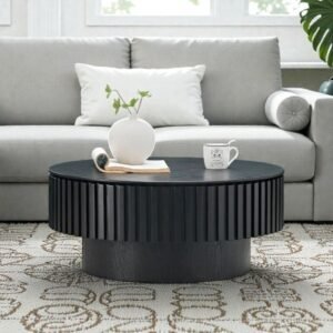 Tanush Furnitures Modern Round Coffee Table Crafted in Solid Wood with Hidden Storage (Black) - Image 1