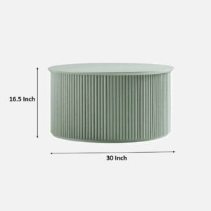 Tanush Furnitures Silven Grove Fluted Round Wooden Coffee Table with Hidden Storage Compartment (Green) - Image 3