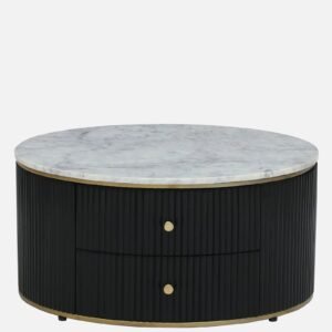 Tanush Furnitures Novara Round Coffee Table Featuring Marble-Finish Wooden Top and Storage Drawers (Black) - Image 7