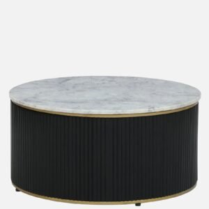 Tanush Furnitures Novara Round Coffee Table Featuring Marble-Finish Wooden Top and Storage Drawers (Black) - Image 6