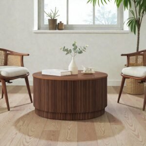 Tanush Furnitures Elyra Round Storage Coffee Table (Walnut Brown) - Image 2