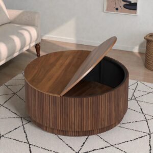 Tanush Furnitures Elyra Round Storage Coffee Table (Walnut Brown) - Image 1