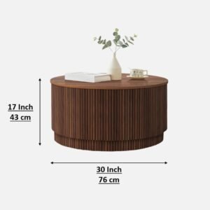 Tanush Furnitures Elyra Round Storage Coffee Table (Walnut Brown) - Image 3