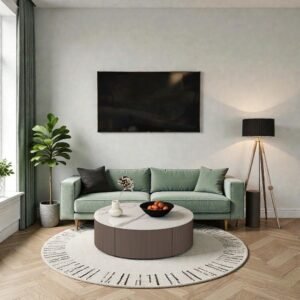 Tanush Furnitures Round Coffee Table with Storage Drawer (Light Beige / Taupe) - Image 7