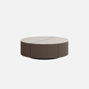 Tanush Furnitures Round Coffee Table with Storage Drawer (Light Beige / Taupe) - Image 4