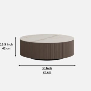 Tanush Furnitures Round Coffee Table with Storage Drawer (Light Beige / Taupe) - Image 3
