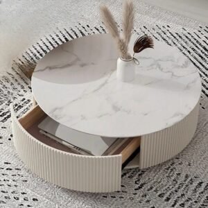 Tanush Furnitures Round Coffee Table - CTB82 (Warm Ivory) - Image 5