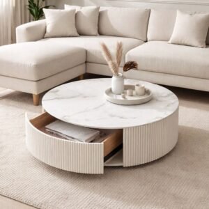 Tanush Furnitures Round Coffee Table - CTB82 (Warm Ivory) - Image 1