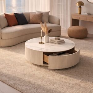Tanush Furnitures Round Coffee Table - CTB82 (Warm Ivory) - Image 7