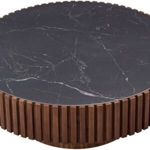 Tanush Furnitures Modern Sera Fluted Coffee Table with Marble-Finish Mica Top (Brown) - Image 4