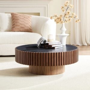 Tanush Furnitures Modern Sera Fluted Coffee Table with Marble-Finish Mica Top (Brown) - Image 2