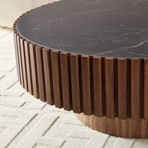 Tanush Furnitures Modern Sera Fluted Coffee Table with Marble-Finish Mica Top (Brown) - Image 5