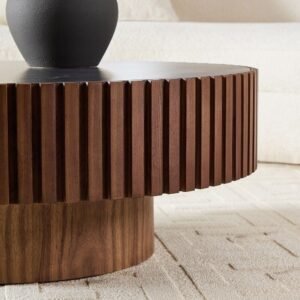 Tanush Furnitures Modern Sera Fluted Coffee Table with Marble-Finish Mica Top (Brown) - Image 6
