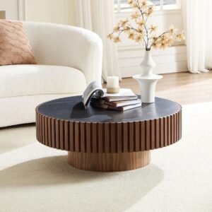 Tanush Furnitures Modern Sera Fluted Coffee Table with Marble-Finish Mica Top (Brown) - Image 8