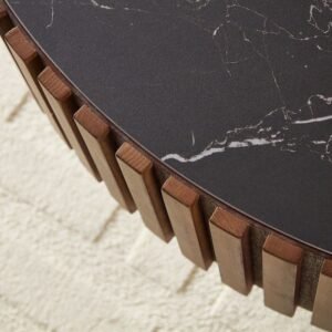 Tanush Furnitures Modern Sera Fluted Coffee Table with Marble-Finish Mica Top (Brown) - Image 7