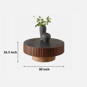 Tanush Furnitures Modern Sera Fluted Coffee Table with Marble-Finish Mica Top (Brown) - Image 3