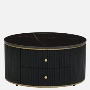 Tanush Furnitures Stillwood Luxe Noir Round Wooden Coffee Table with Dual Drawers (Black) - Image 4