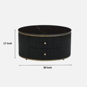 Tanush Furnitures Stillwood Luxe Noir Round Wooden Coffee Table with Dual Drawers (Black) - Image 3