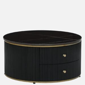 Tanush Furnitures Stillwood Luxe Noir Round Wooden Coffee Table with Dual Drawers (Black) - Image 6
