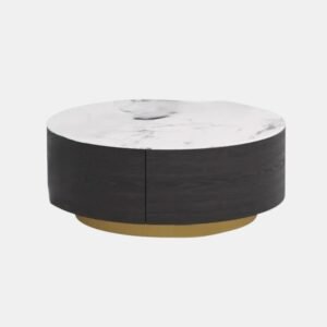 Tanush Furnitures Modern Gloss Round Coffee Table with Dual Drawers (Black) - Image 4