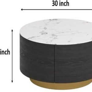 Tanush Furnitures Modern Gloss Round Coffee Table with Dual Drawers (Black) - Image 3