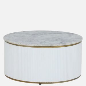 Tanush Furnitures Calmora Pearl Round Coffee Table with Marble-Finish Wooden Surface and Storage (White) - Image 5