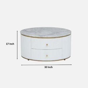 Tanush Furnitures Calmora Pearl Round Coffee Table with Marble-Finish Wooden Surface and Storage (White) - Image 3