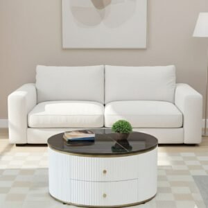 Tanush Furnitures Modern Coffee Table with Smooth Wooden Top and Minimalist Storage Drawers (White) - Image 2