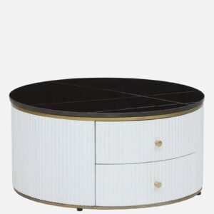 Tanush Furnitures Modern Coffee Table with Smooth Wooden Top and Minimalist Storage Drawers (White) - Image 6