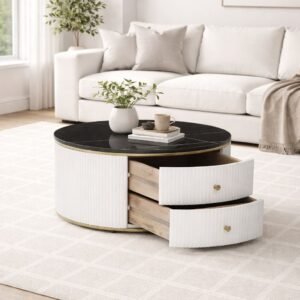 Tanush Furnitures Modern Coffee Table with Smooth Wooden Top and Minimalist Storage Drawers (White) - Image 1