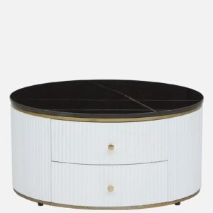 Tanush Furnitures Modern Coffee Table with Smooth Wooden Top and Minimalist Storage Drawers (White) - Image 5