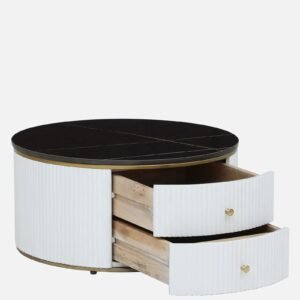 Tanush Furnitures Modern Coffee Table with Smooth Wooden Top and Minimalist Storage Drawers (White) - Image 4