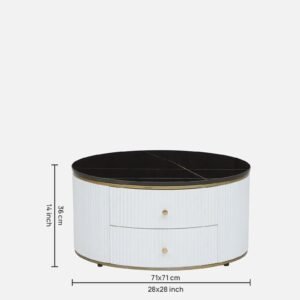 Tanush Furnitures Modern Coffee Table with Smooth Wooden Top and Minimalist Storage Drawers (White) - Image 3