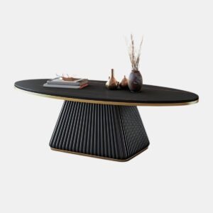 Tanush Furnitures Matte Black Oval Coffee Table with Gold Trim (Black) - Image 2