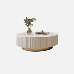 Tanush Furnitures Modern Fluted Wooden Coffee Table with Gold Accents & Hidden Storage Drawers (White) - Image 3