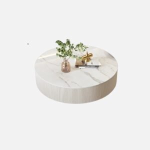 Tanush Furnitures Modern Fluted Wooden Coffee Table with Gold Accents & Hidden Storage Drawers (White) - Image 6