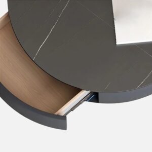 Tanush Furnitures Modern Round Coffee Table with Marble-Effect Top and Hidden Storage Compartment (Black) - Image 7